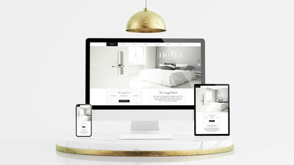 Wall Mural - responsive devices on marble and gold platform mockup