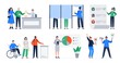 © jenny on the moon - Set of illustrations with the election process. Election day, people voting and choosing the candidate, results of the voting, protesting, and dissenting people. Vector flat illustrations.