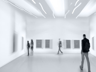 Wall Mural - people in the art gallery center in monochrome blue tonality