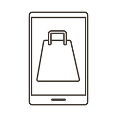 Poster - smartphone device with shopping bag line style icon