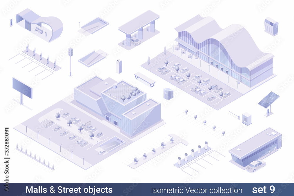Isometric Flat 3D Architecture Building vector collection: Shopping ...