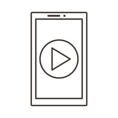 Sticker - smartphone device with play button line style icon