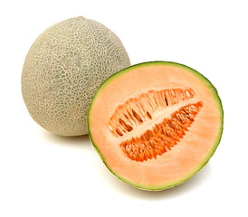 Melon cut piece isolated on white background.