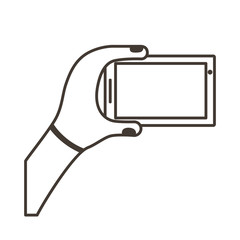 Poster - hand lifting smartphone horizontally line style icon