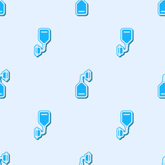 Sticker - Blue line Medical oxygen mask icon isolated seamless pattern on grey background. Vector Illustration.