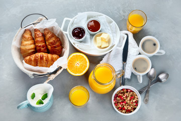 Healthy breakfast with freshly baked croissants