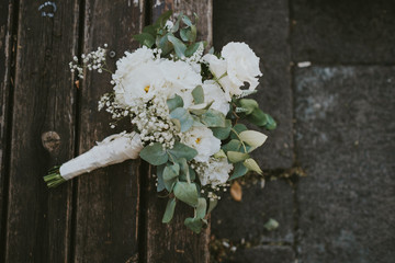 Wall Mural - flowers on a wooden background