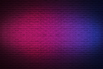 Wall Mural - Lighting effect neon light on brick wall texture for background.