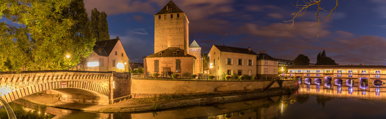 Wall Mural - A panoramic night composition in the ponts couverts in Strasbourg 