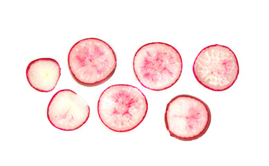 Canvas Print - sliced small red radish isolated on white background