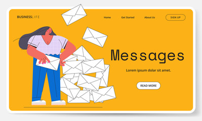 Web page template - Concept of the messages, mail, email, post, and digital communication.