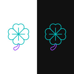 Line Four leaf clover icon isolated on white and black background. Happy Saint Patrick day. Colorful outline concept. Vector.