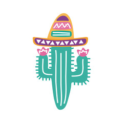 Poster - cactus with mexican hat flat style icon