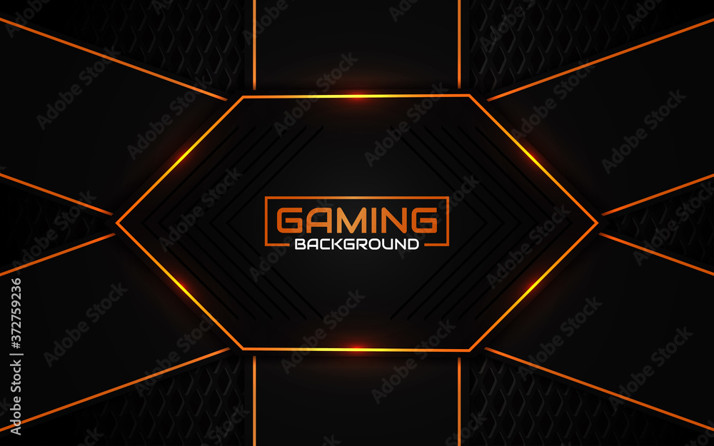 Abstract futuristic black and orange gaming background with glossy ...