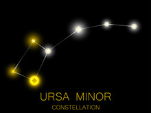 Ursa Minor Constellation. Bright Yellow Stars In The Night Sky. A Cluster Of Stars In Deep Space, The Universe. Vector Illustration