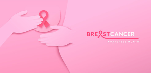 Wall Mural - Breast cancer month banner pink ribbon self exam