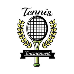 Poster - tennis sport racket with wreath crown line and fill style icon