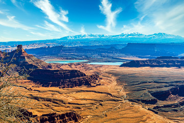 Wall Mural - the potash mine from dead horse point looking towards the la sal mountains utah usa