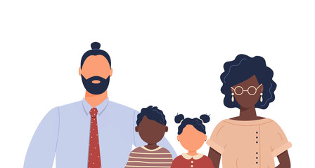 Happy cute family portrait of african-american people parents: father and mother isolated on white background. Family of two members:husband and wife. Modern flat cartoon vector illustration