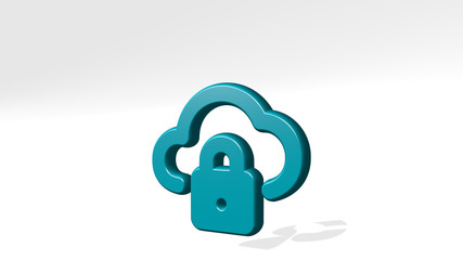 Wall Mural - CLOUD LOCK 3D icon casting shadow, 3D illustration for background and blue