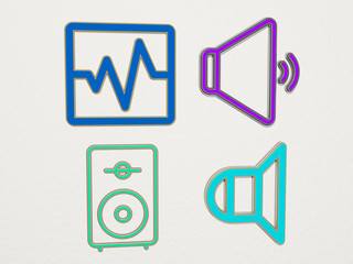 sound 4 icons set, 3D illustration for music and background