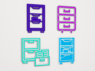 Wall Mural - FILE CABINET 4 icons set, 3D illustration