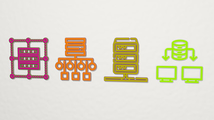 Wall Mural - SERVER 4 icons set, 3D illustration for data and computer