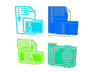 Wall Mural - zip folder 4 icons set, 3D illustration