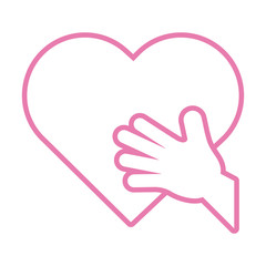 Canvas Print - hand with pink heart line style icon