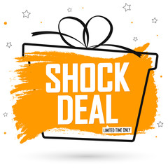 Shock Deal, sale banner design template, discount tag, grunge brush, vector illustration