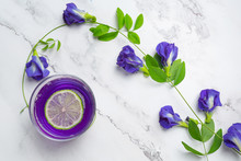 Healthy Drink, Organic Blue Pea Flower Tea With Lemon And Lime.