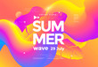 Electronic music fest summer wave poster with fluid shapes and gradient palm leaf. Club party flyer. Abstract gradients background.
