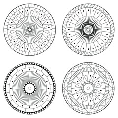 Sticker - Set of circular pattern flooring. Mosaic circular stone in vector line. Symmetrical radial tiles. Circus tiles pattern.