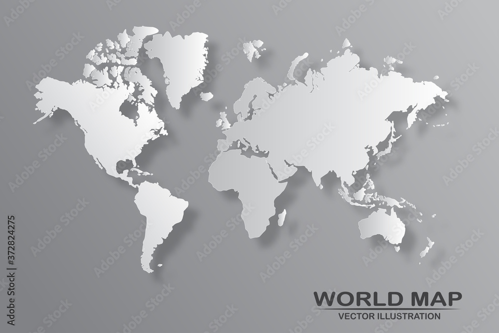 Political world map with shadow isolated on gray background 素材庫向量圖 ...