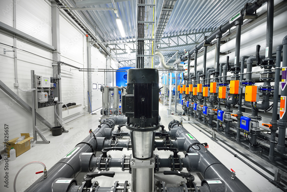 Reverse osmosis industrial city water treatment station. Wide angle ...