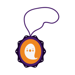 Poster - halloween necklace with ghost flat style icon