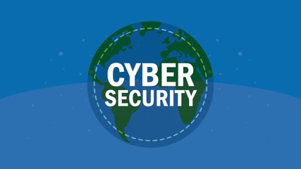 Poster - cyber security lettering in planet earth animation