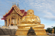 Golden Sitting Buddha Statue (Katyayana) At Wat Pa Phu Hai Long