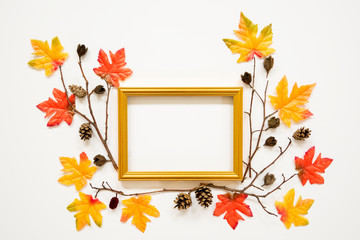 Wall Mural - colorful autumn leaf decoration, frame, copy space