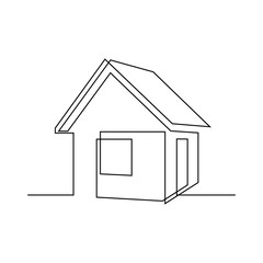 Sticker - Abstract small house in continuous line art drawing style. Real estate minimalist black linear sketch isolated on white background. Vector illustration
