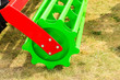 Detailed closeup of disc harrow agricultural machinery