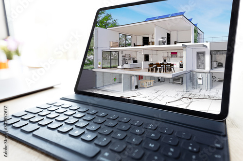 Projet De Construction Et Vue En Coupe De L Interieur D Une Belle Maison Moderne D Architecte Avec Cave Sous Sol Etage Et Garage Avec Panneaux Solaires Stock Photo Adobe Stock Projet De Construction Et Vue En Coupe De L Interieur D Une Belle Maison Moderne D Architecte Avec Cave Sous Sol Etage Et Garage Avec Panneaux Solaires Stock Photo Adobe Stock