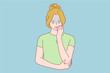 © Dzianis Vasilyeu - Emotion, face, expression, problem, mental stress, worry, depression, anxiety concept. Young anxious worried woman girl teenager charater looking stressed and nervous with hands on mouth biting nails.