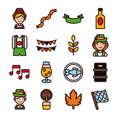 Wall Mural - bundle of sixteen oktoberfest set collection icons