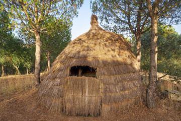 Traditional straw spanish hut. Chock of Tio Cajorro in El Granado, Spain.