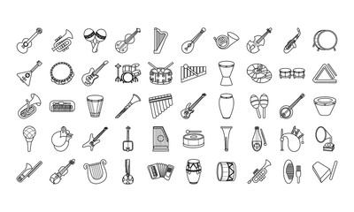 Canvas Print - bundle of fifty musical instruments set icons