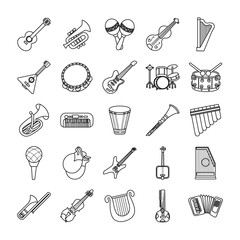 Wall Mural - bundle of twenty five musical instruments set collection icons