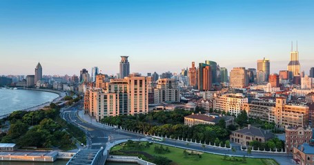 Poster - time lapse of the beautiful the bund in early morning,shanghai, China.
