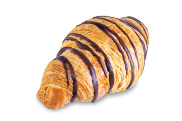 Croissant with chocolate glaze on a white isolated background