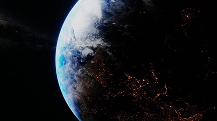 earth slowly spinning in the space. milky way in the background. 3d render animation. nasa images. w